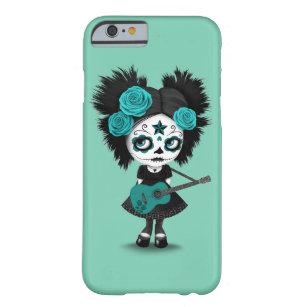 Teal Blue Sugar Skull Girl Playing the Guitar Barely There iPhone 6 Case