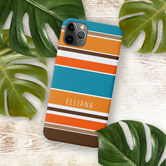 Teal Blue Summer Orange Ochre Yellow White Stripes Case-Mate iPhone Case (Creator Uploaded)