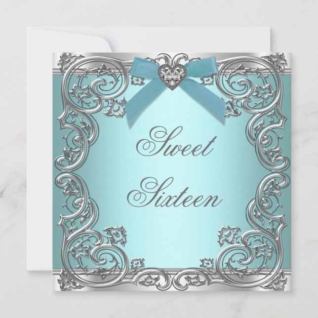 Teal Blue Sweet 16 Birthday Party Invitation (Front)