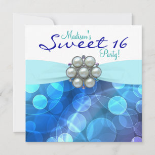 Teal Blue Sweet 16 Birthday Party Invitation
