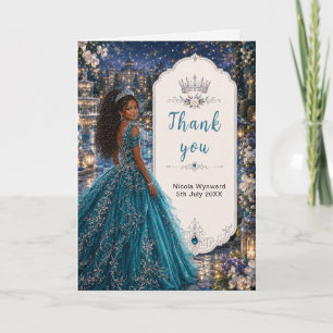 Teal Blue Sweet 16 Princess Ball Thank You Card