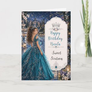 Teal Blue Sweet 16 Princess Garden Card