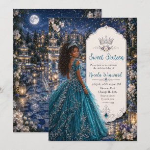Teal Blue Sweet 16 Princess Garden Invitation