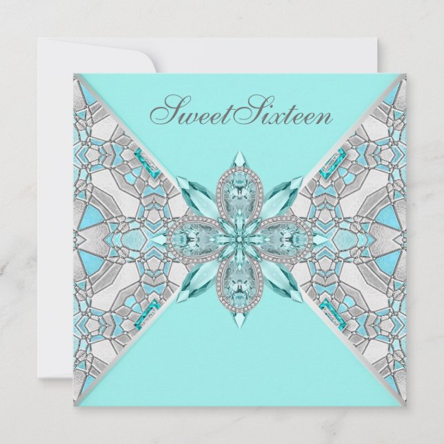 Teal Blue Sweet Sixteen Birthday Party Invitation (Front)
