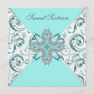 Teal Blue Sweet Sixteen Birthday Party Invitation