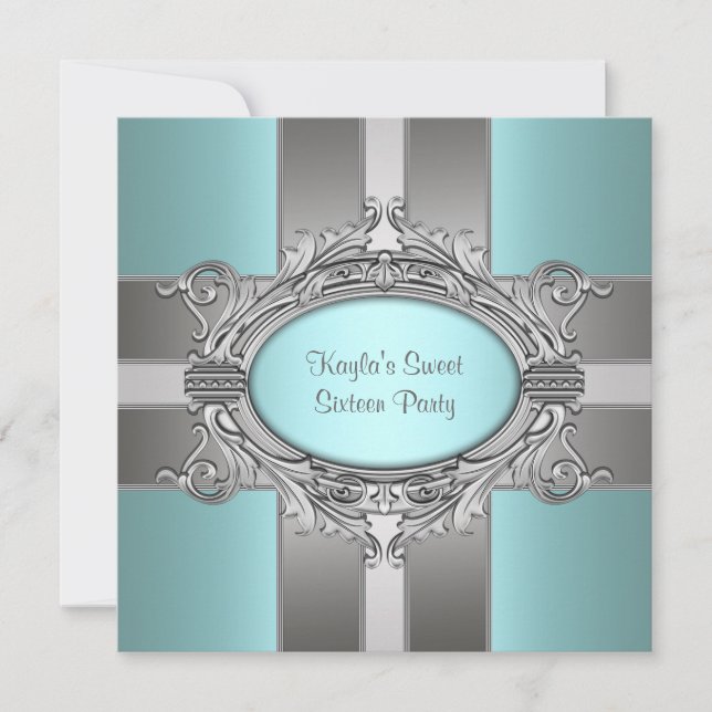 Teal Blue Sweet Sixteen Birthday Party Invitation (Front)