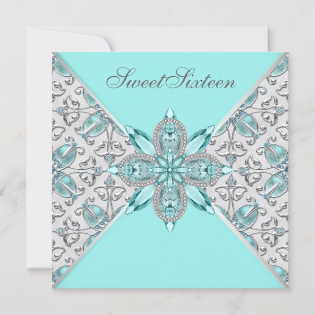 Teal Blue Sweet Sixteen Birthday Party Invitation (Front)