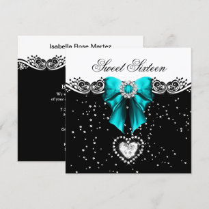 Teal Blue Sweet Sixteen Sweet 16 Party Invitation