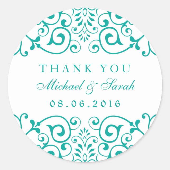Teal Blue Swirly Floral Baby Shower Sticker (Front)