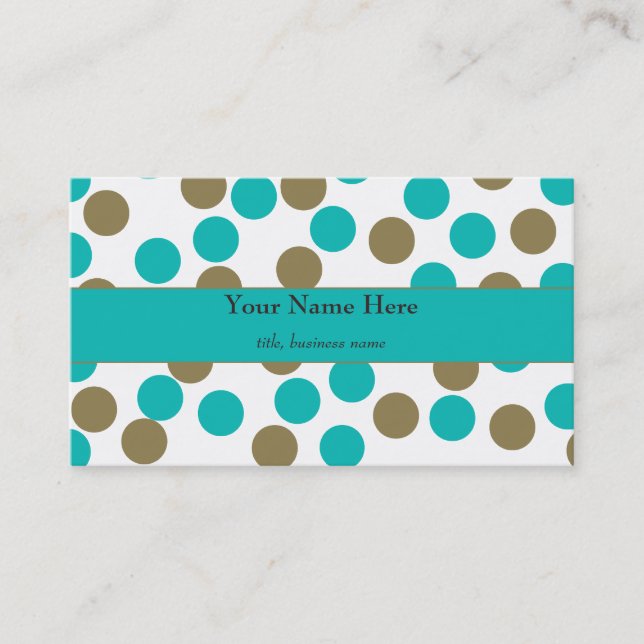 Teal Blue & Tan Polka Dot Business Card (Front)