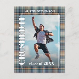 Teal Blue Tartan Plaid Graduation Announcement Postcard