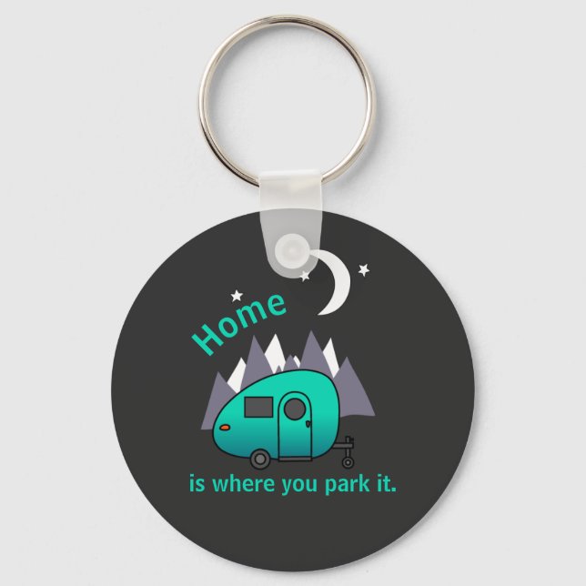 Teal Blue Teardrop Camper Trailer Button Keychain (Front)