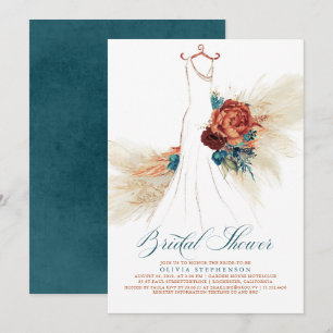 Teal Blue Terracotta Floral Boho Bridal Shower Invitation