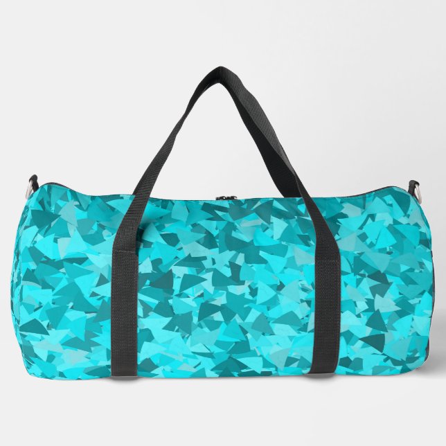 Teal Blue Triangle Pattern Large Duffle Bag (Front)