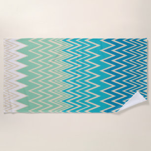 Teal Blue, turquoise and Green Zigzags   Beach Towel