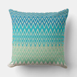 Teal Blue, turquoise and Green Zigzags Cushion