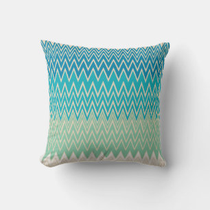 Teal Blue, turquoise and Green Zigzags Cushion