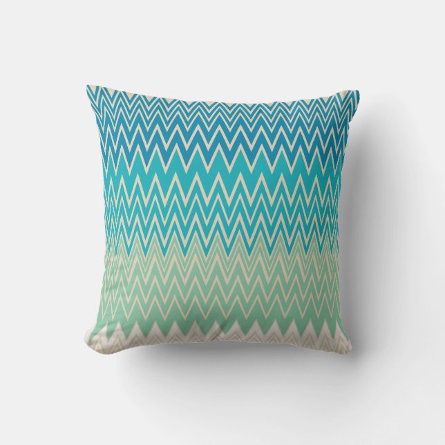 Teal Blue, turquoise and Green Zigzags   Cushion (Front)