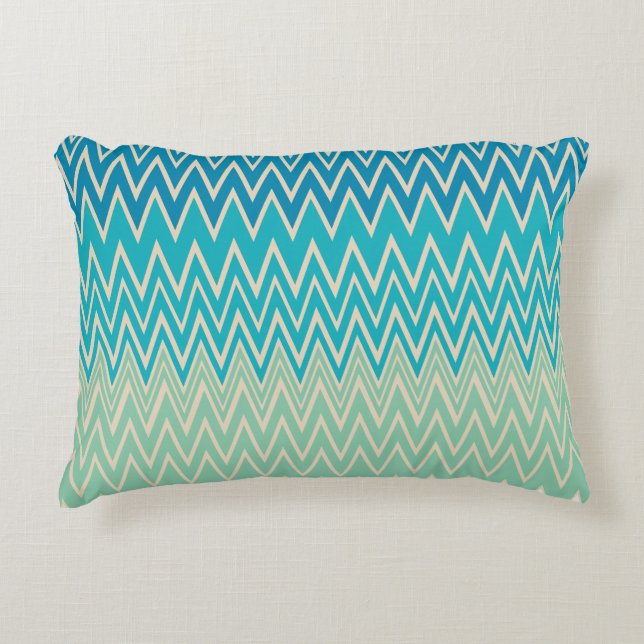 Teal Blue, turquoise and Green Zigzags  Decorative Cushion (Front)