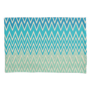 Teal Blue, turquoise and Green Zigzags Pillowcase