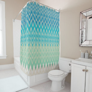 Teal Blue, turquoise and Green Zigzags   Shower Curtain