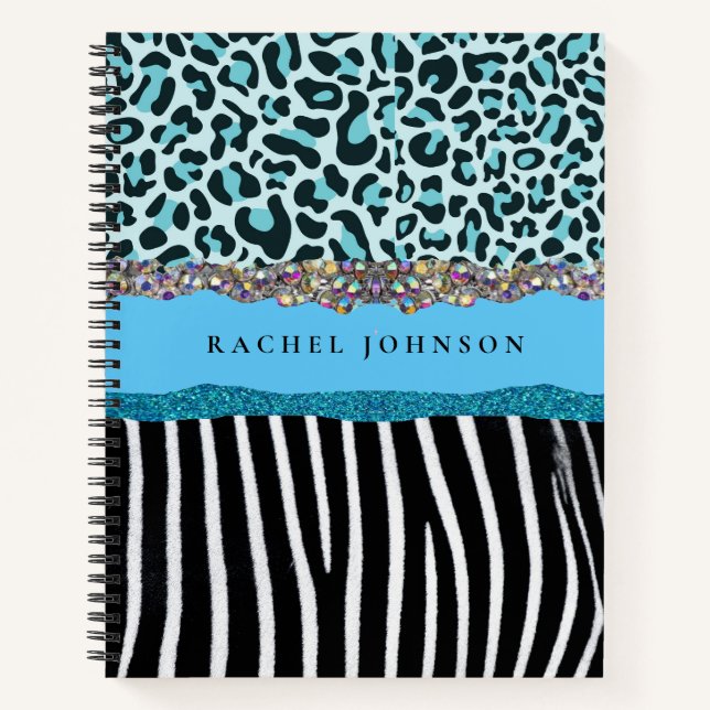 Teal Blue Turquoise Girly Modern Glam Retro Notebook (Front)