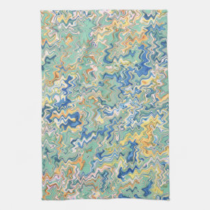 Teal Blue Turquoise Green Chic Unique Pattern Tea Towel