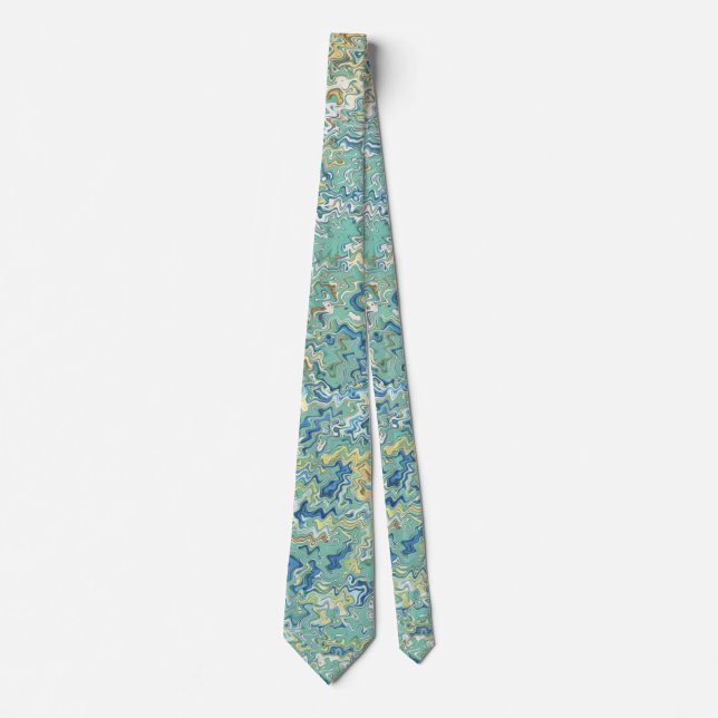 Teal Blue Turquoise Green Chic Unique Pattern  Tie (Front)