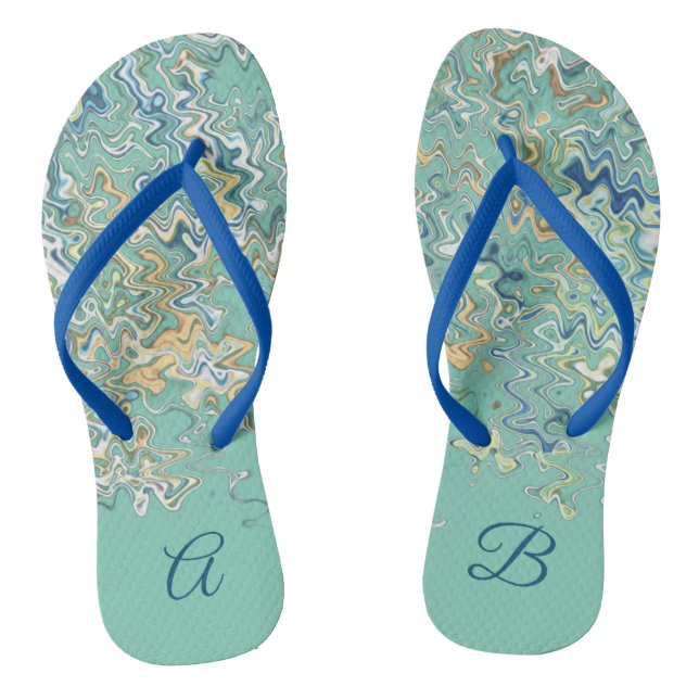 Teal Blue Turquoise Green Chic Unique Personalised Flip Flops (Footbed)