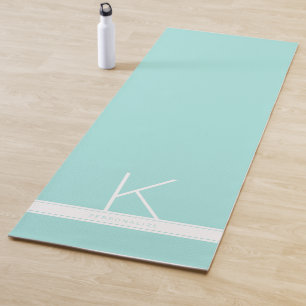 Teal Blue Turquoise Modern Simple Monogram Name Yoga Mat