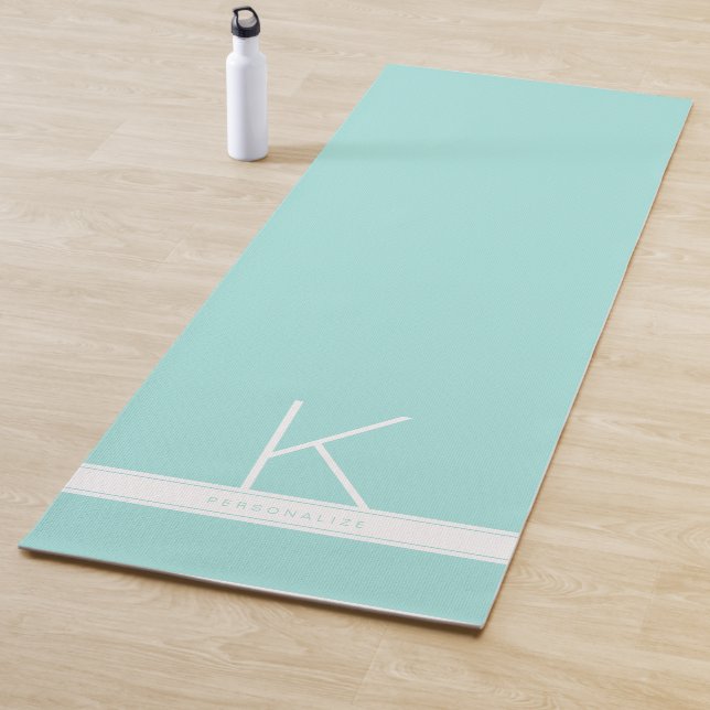 Teal Blue Turquoise Modern Simple Monogram Name Yoga Mat (In Situ)