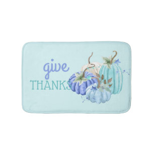Teal Blue Turquoise Pumpkin Autumn Fall Bath Mat