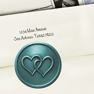 Teal Blue Two Hearts Intertwined Wedding Classic Round Sticker