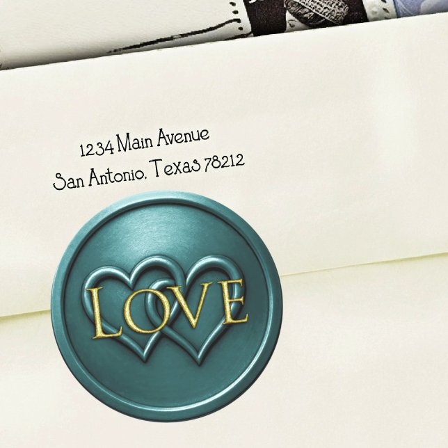 Teal Blue Two Hearts Intertwined Wedding Classic Round Sticker (Creator Uploaded)