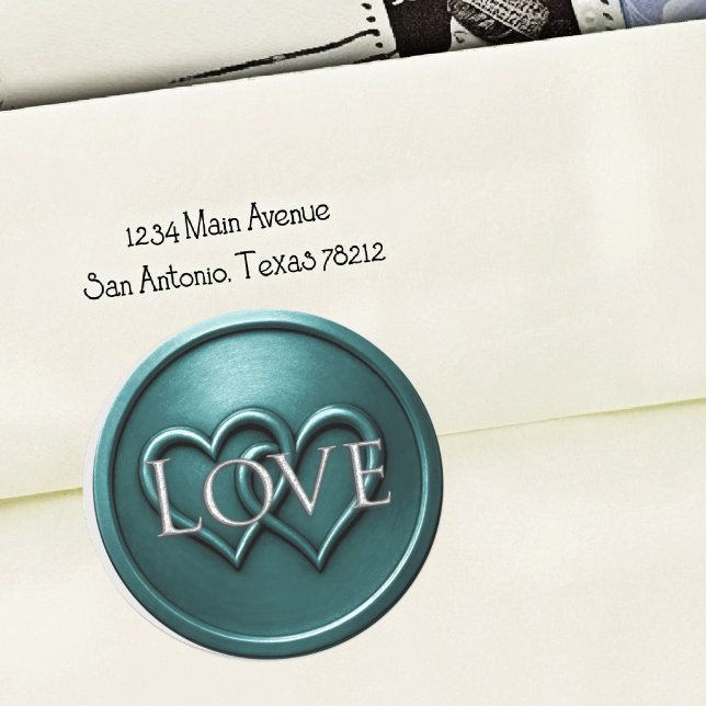 Teal Blue Two Hearts Intertwined Wedding Classic Round Sticker (Creator Uploaded)