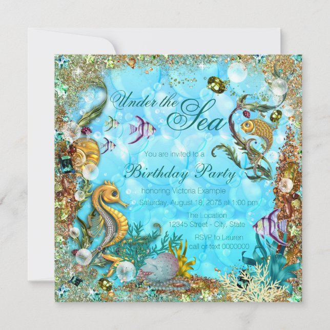Teal Blue Under the Sea Birthday Party Invitation (Front)