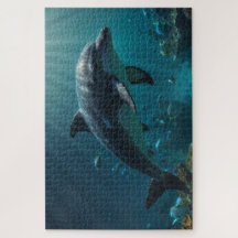 Teal Blue Underwater Dolphin Scene I