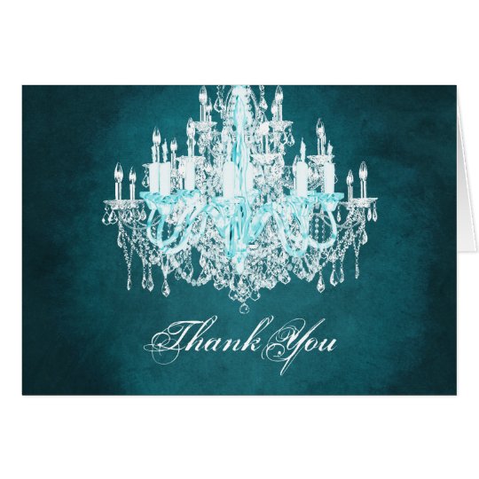 Teal Blue Vintage Chandelier Thank You Cards