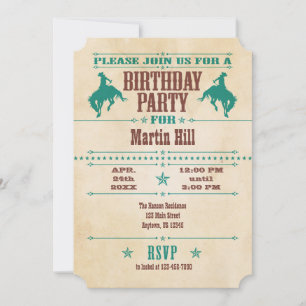 Teal Blue Vintage Cowboy Birthday Invitation