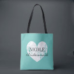 Teal blue vintage love heart bridesmaid tote bag<br><div class="desc">Mke your own classy turquoise / teal blue weathered heart bridesmaid tote bag. Personalised heart bridesmaid tote bags for team bride. Beautiful vintage look design with elegant script text and custom name. Make one for bridesmaids, flower girl, maid of honour, matron of honour, mother of the bride etc. Cute design...</div>