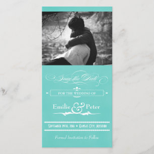 Teal Blue Vintage Poster Style Save the Date