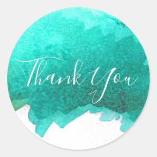 Teal blue Watercolor art Thank You Classic Round Sticker