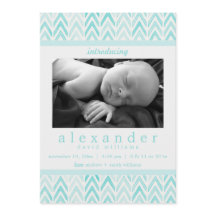 Teal /Blue Watercolor Chevron Pattern Baby Birth