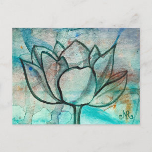    Teal Blue Watercolor Flower Elegant Artsy Lotus Postcard