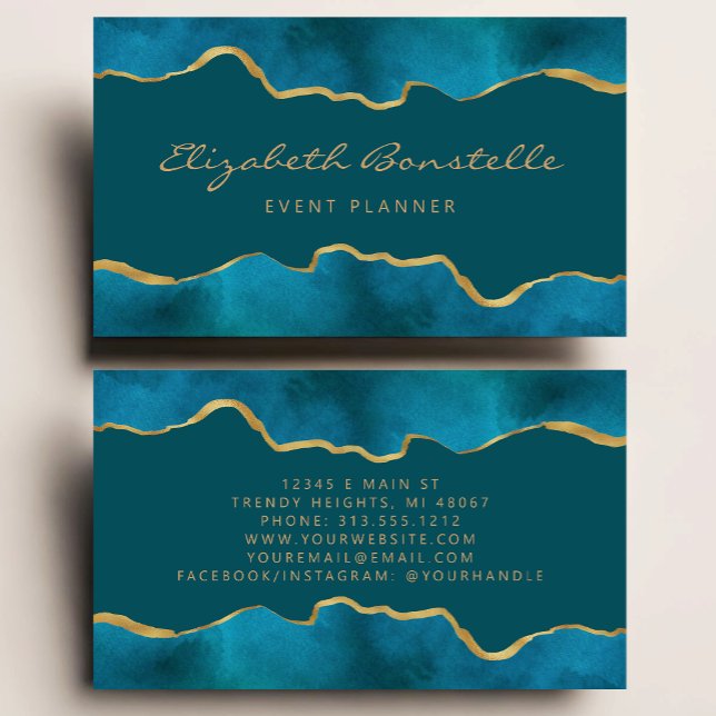 Teal Blue Watercolor Gold Foil Luxury Business Card (Creator Uploaded)
