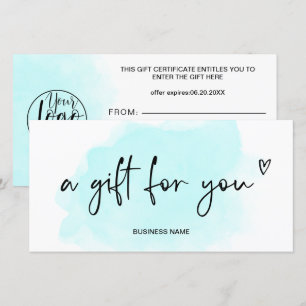 Teal blue watercolor heart logo gift certificate
