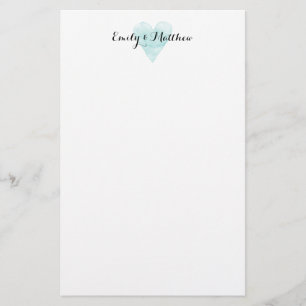 Teal blue watercolor heart wedding stationery
