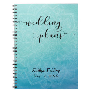 Teal & Blue Watercolor & Mandala Wedding Planner Notebook