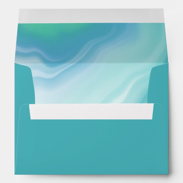 Teal Blue Watercolor Peekaboo Envelope w/Address  (Back (Bottom))