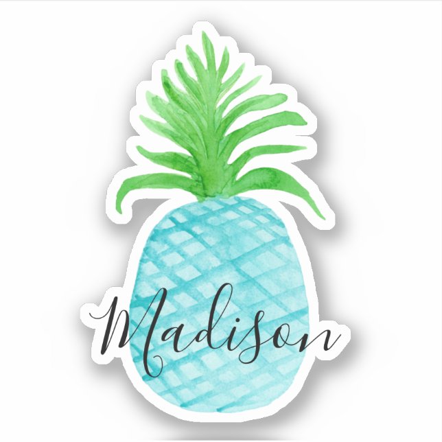 Teal Blue Watercolor Pineapple Name (Front)
